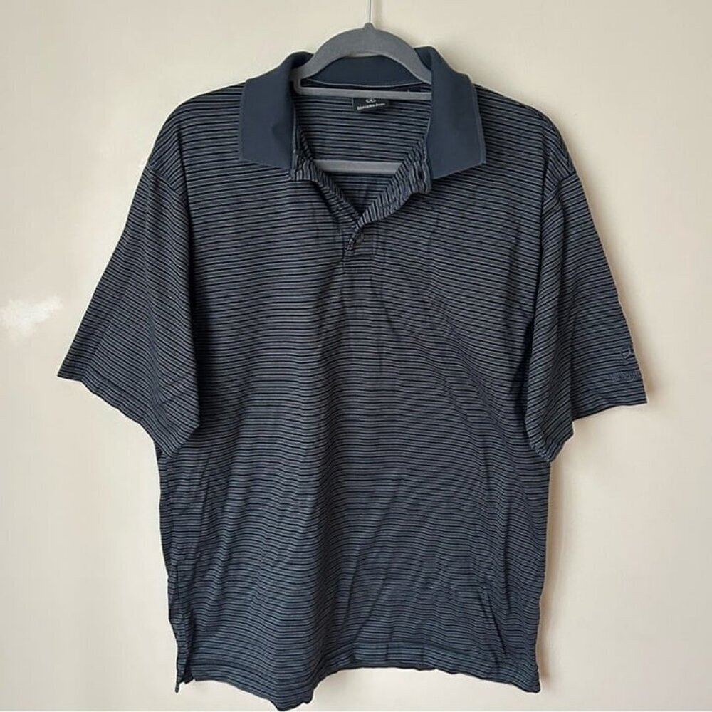Mercedes Benz Lifestyle 100% Cotton Black Grey Stripe Polo Shirt Men’s Large